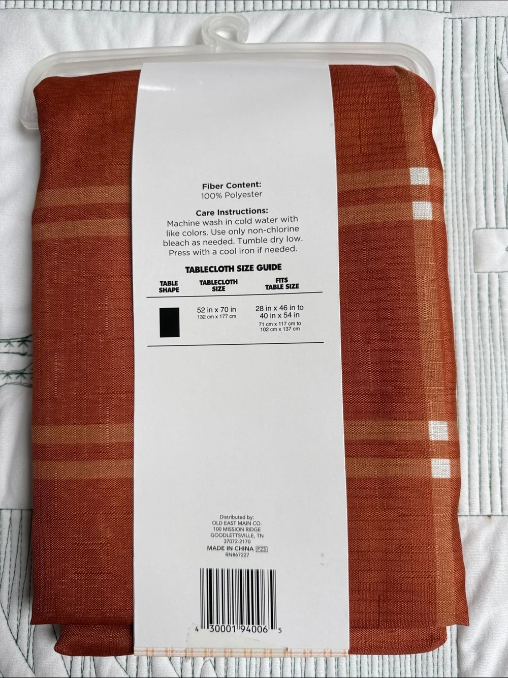 Perfect Harvest Fall Plaid Fabric Tablecloth-52x70-New